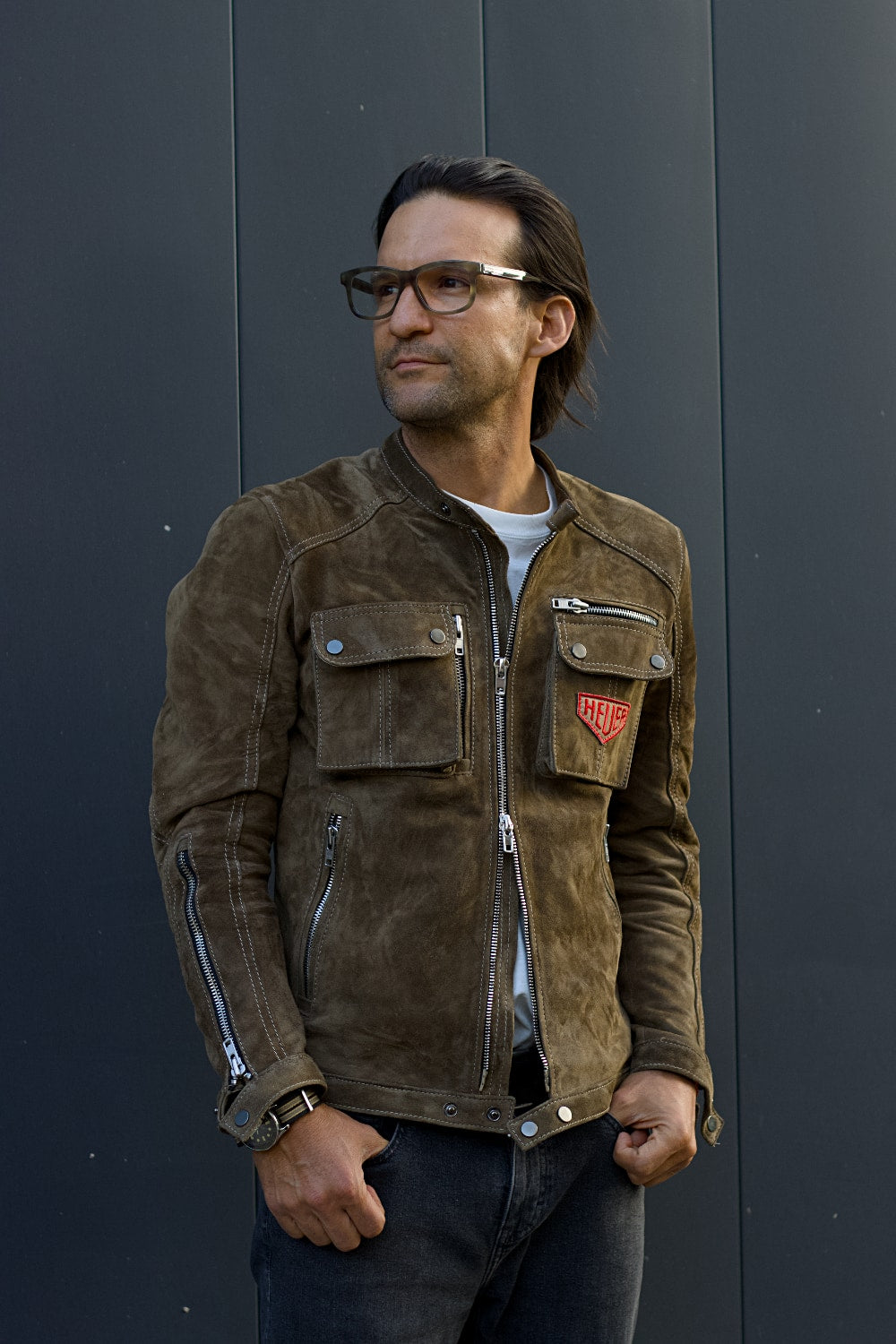 MI6 Vintage Mens HEUER Edition Metallic Zippers Suede Taupee - Mens