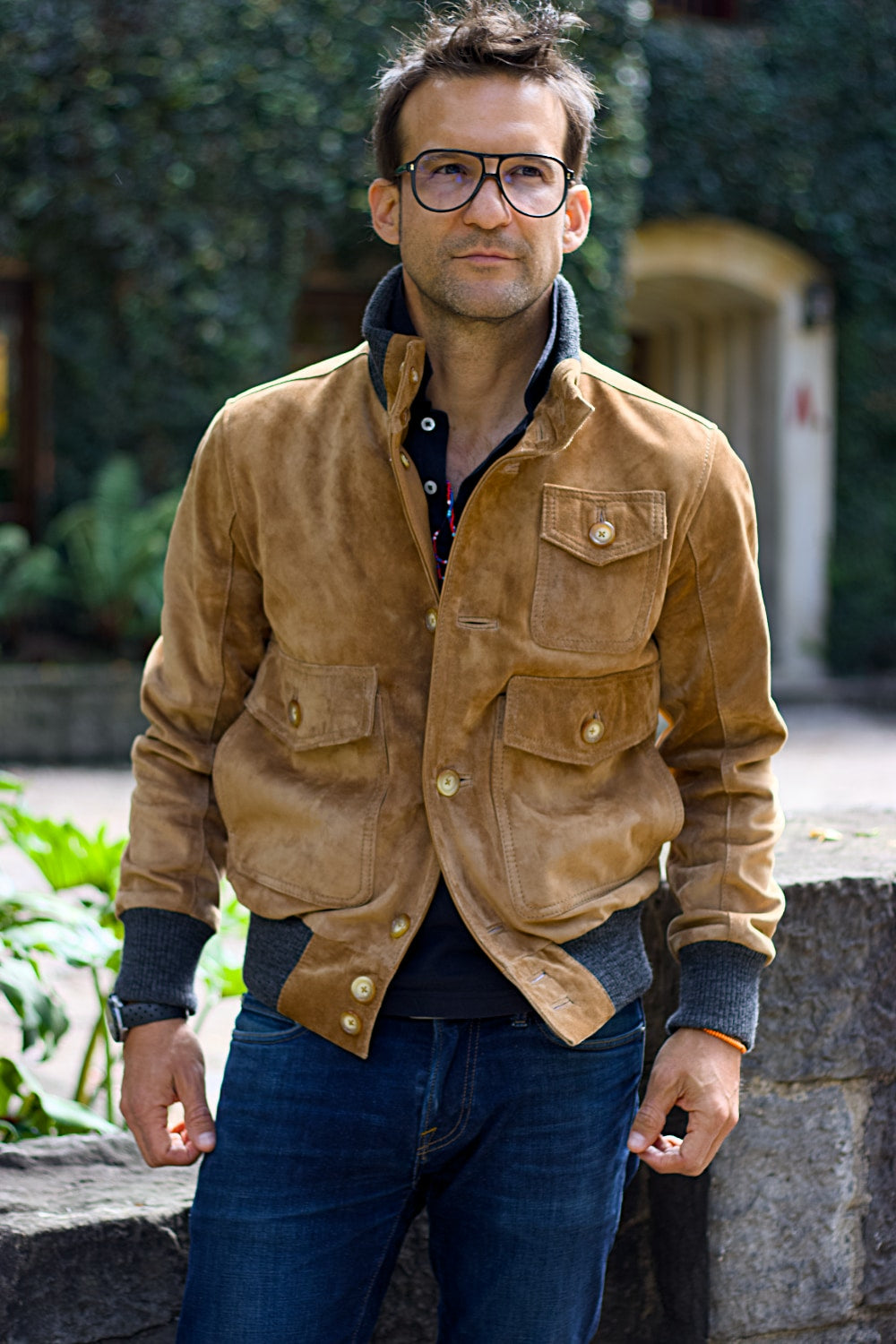 TURIN AX Jacket in Suede - wool collar with buttons -  Sand