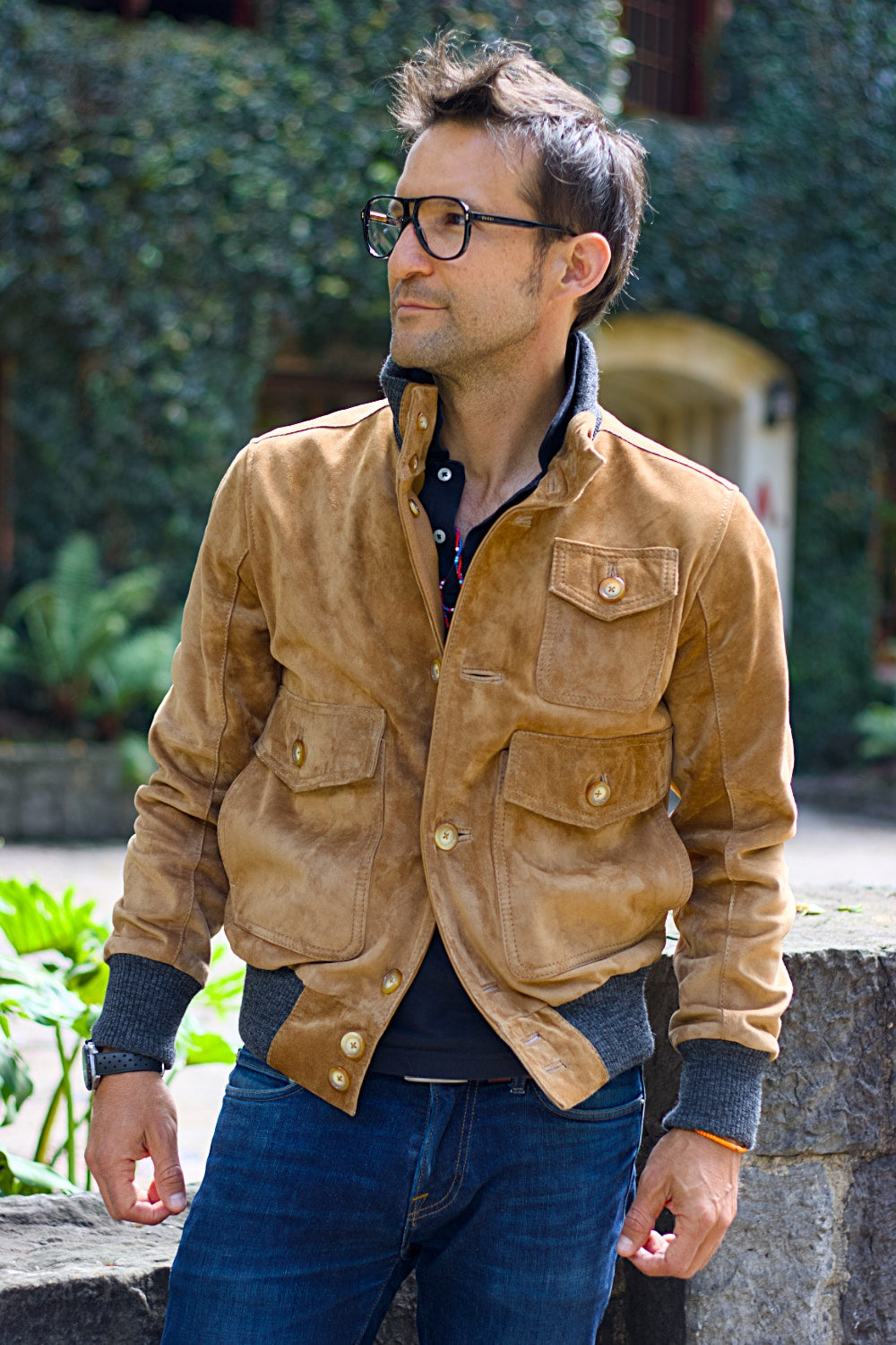TURIN AX Jacket in Suede - wool collar with buttons -  Sand