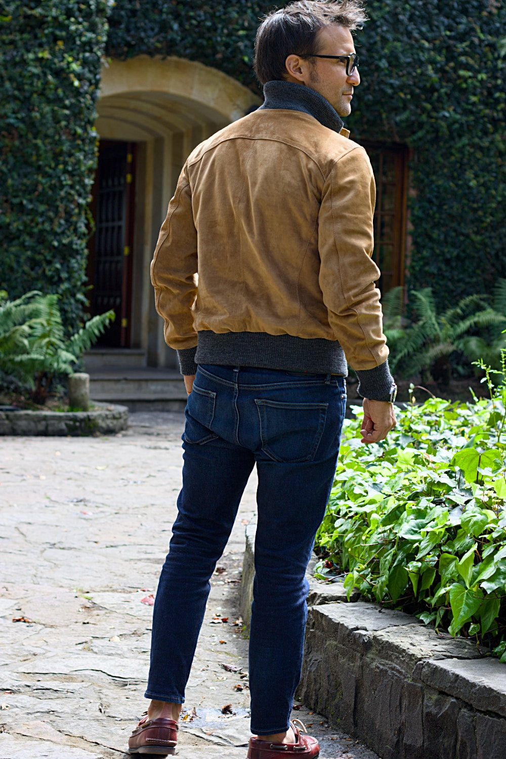 TURIN AX Jacket in Suede - wool collar with buttons -  Sand