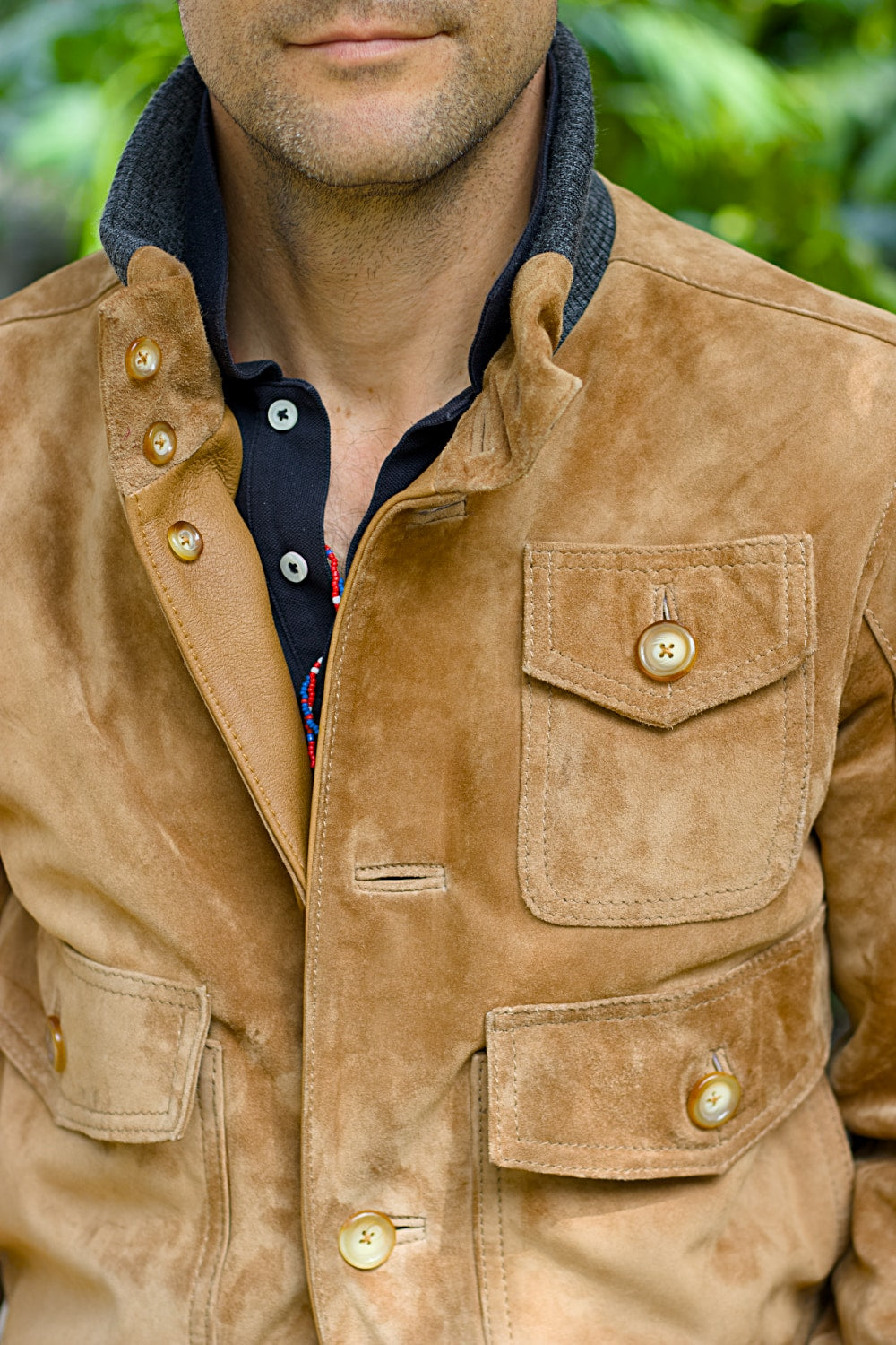 TURIN AX Jacket in Suede - wool collar with buttons -  Sand