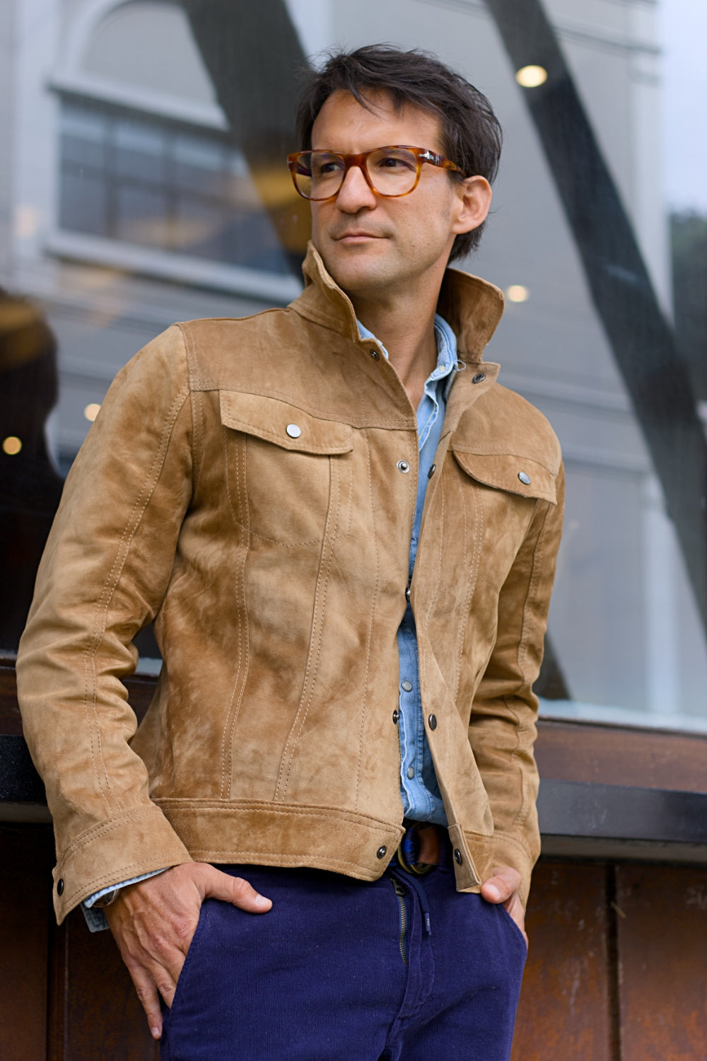 MARTIN Leather Jacket Sand  - Suede - Trucker Mens