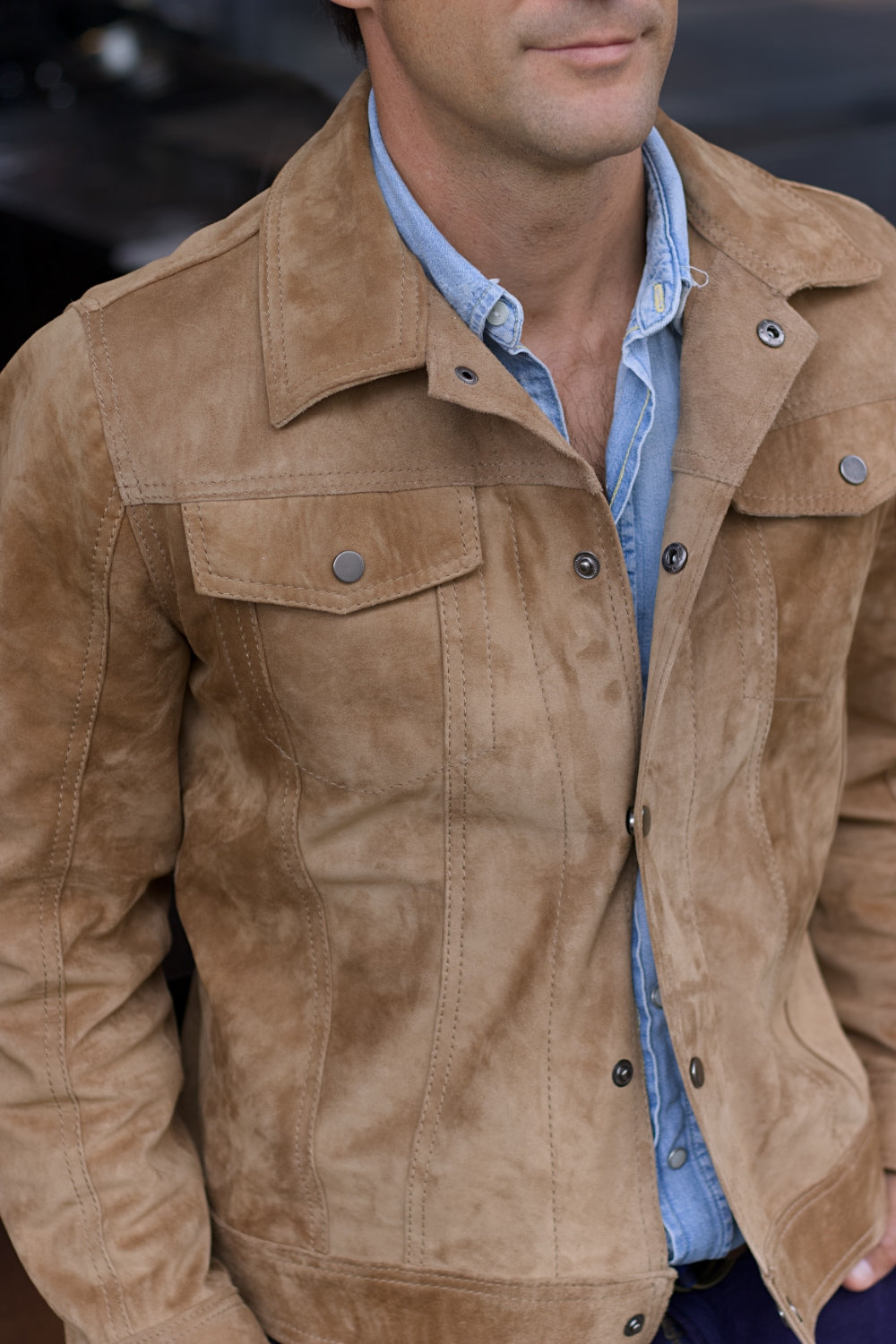MARTIN Leather Jacket Sand  - Suede - Trucker Mens