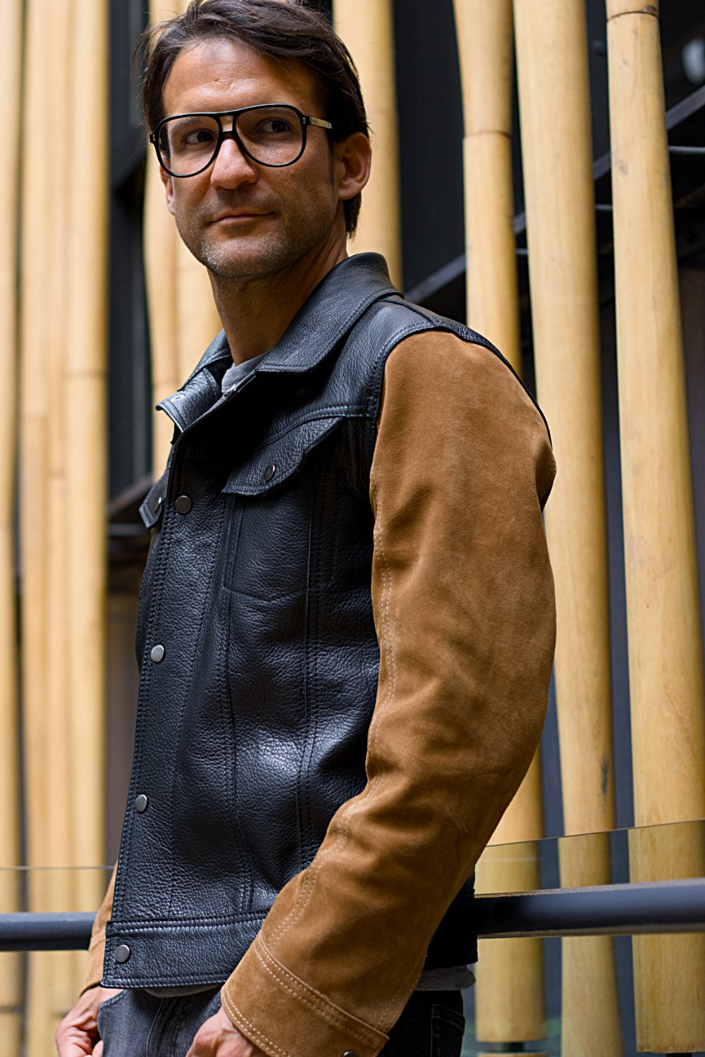 MARTIN Leather Jacket Black & Brown - Suede - Trucker Mens