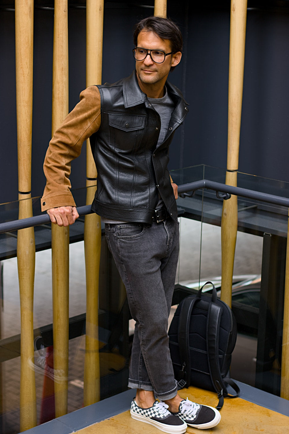 MARTIN Leather Jacket Black & Brown - Suede - Trucker Mens