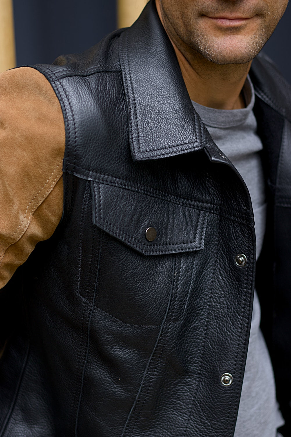 MARTIN Leather Jacket Black & Brown - Suede - Trucker Mens