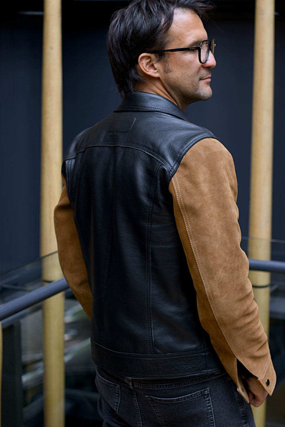 MARTIN Leather Jacket Black & Brown - Suede - Trucker Mens
