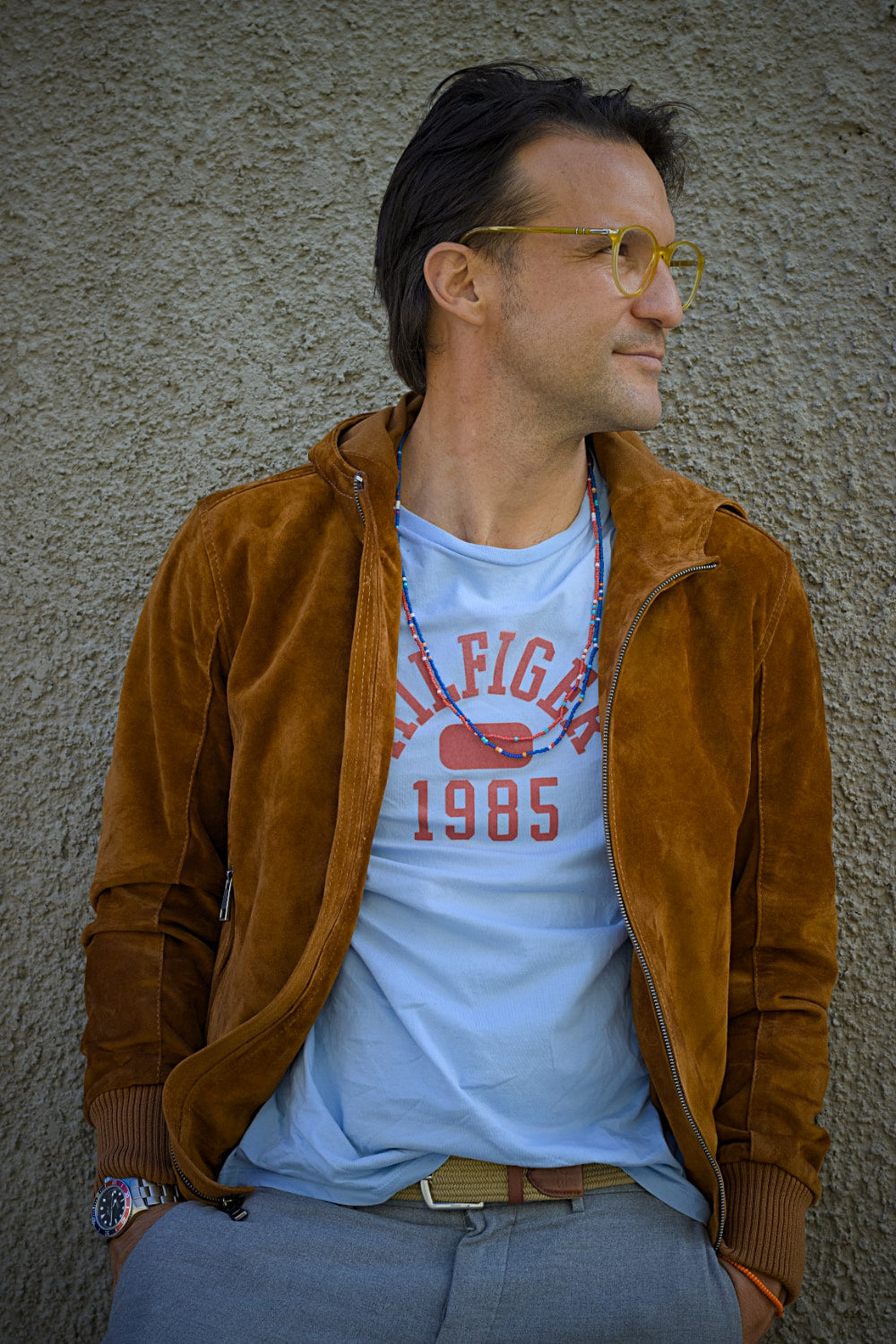 HUDSON Men's Suede Hooded Leather Jacket in Brown