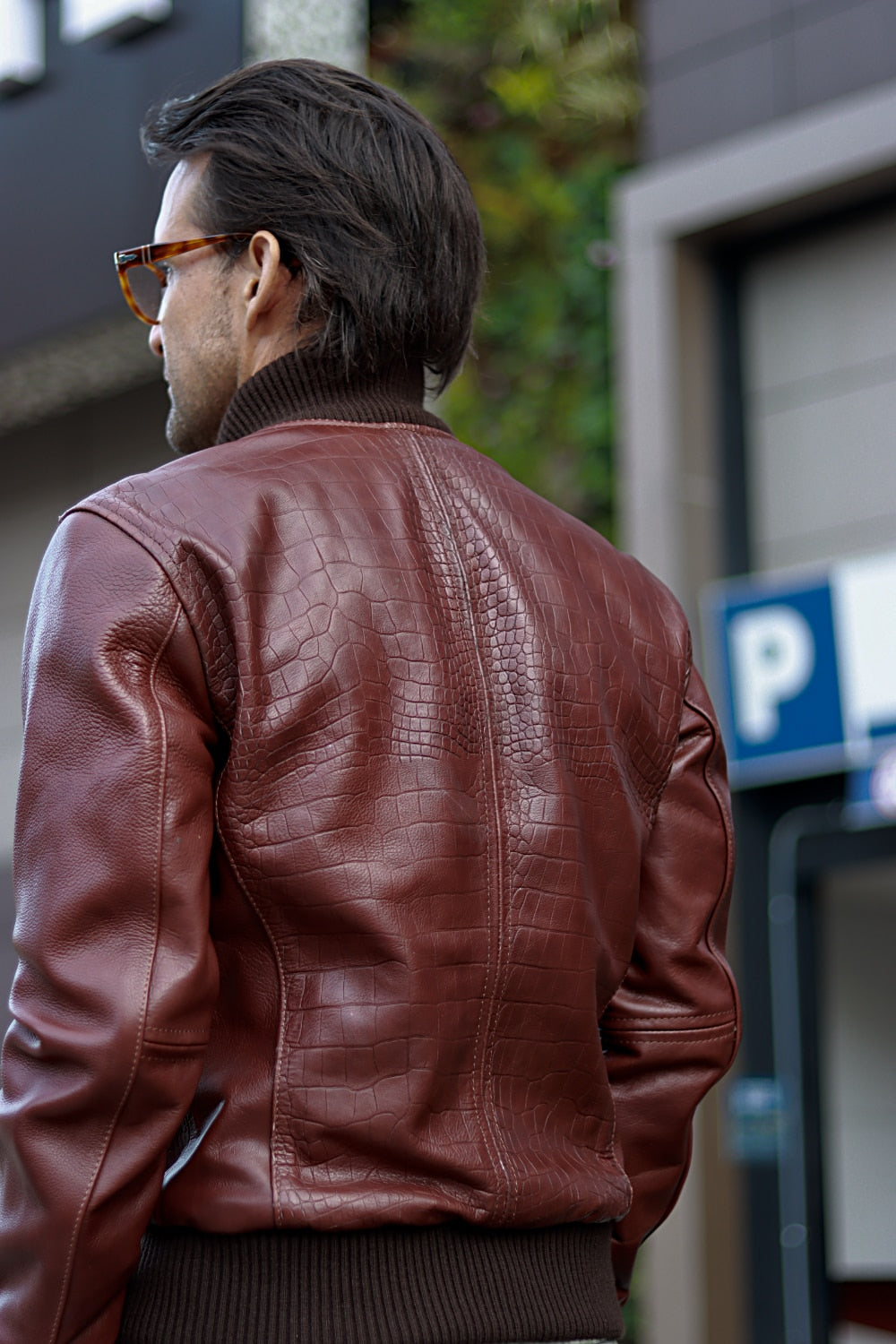 POLO Bomber Embossed Leather Jacket Reptile Limited- Mahogany Mens