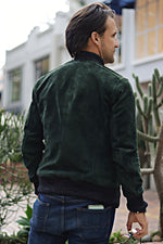 Grand Prix Bomber Jacket in Perforated Suede - Dark Green