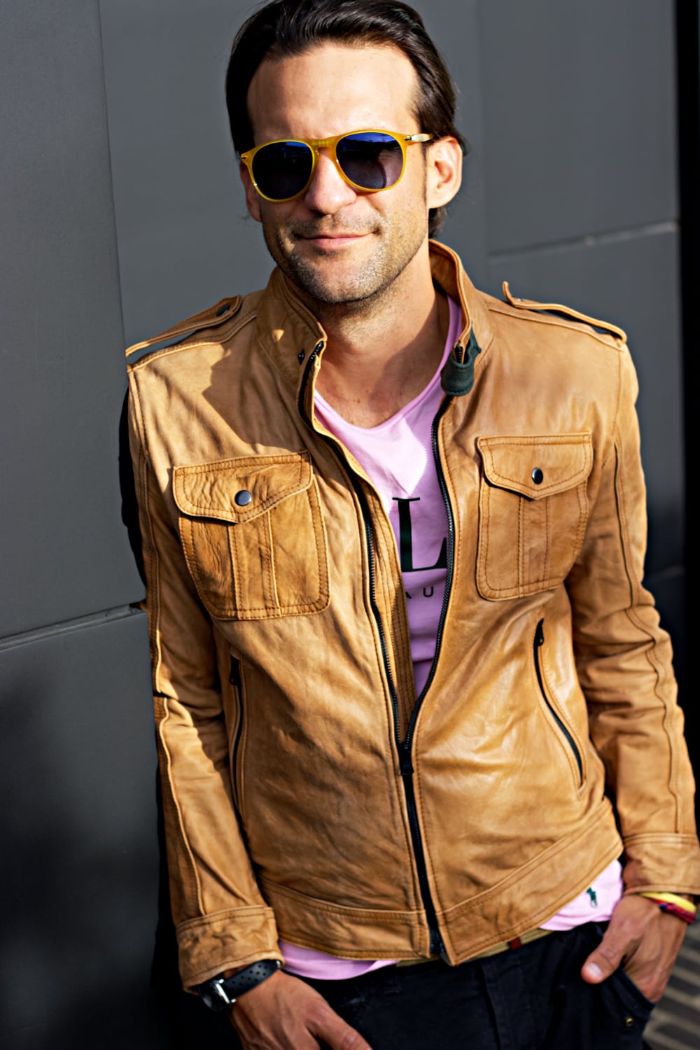 LUK  Leather Retro Jacket in Distressed Stone-washed Tan