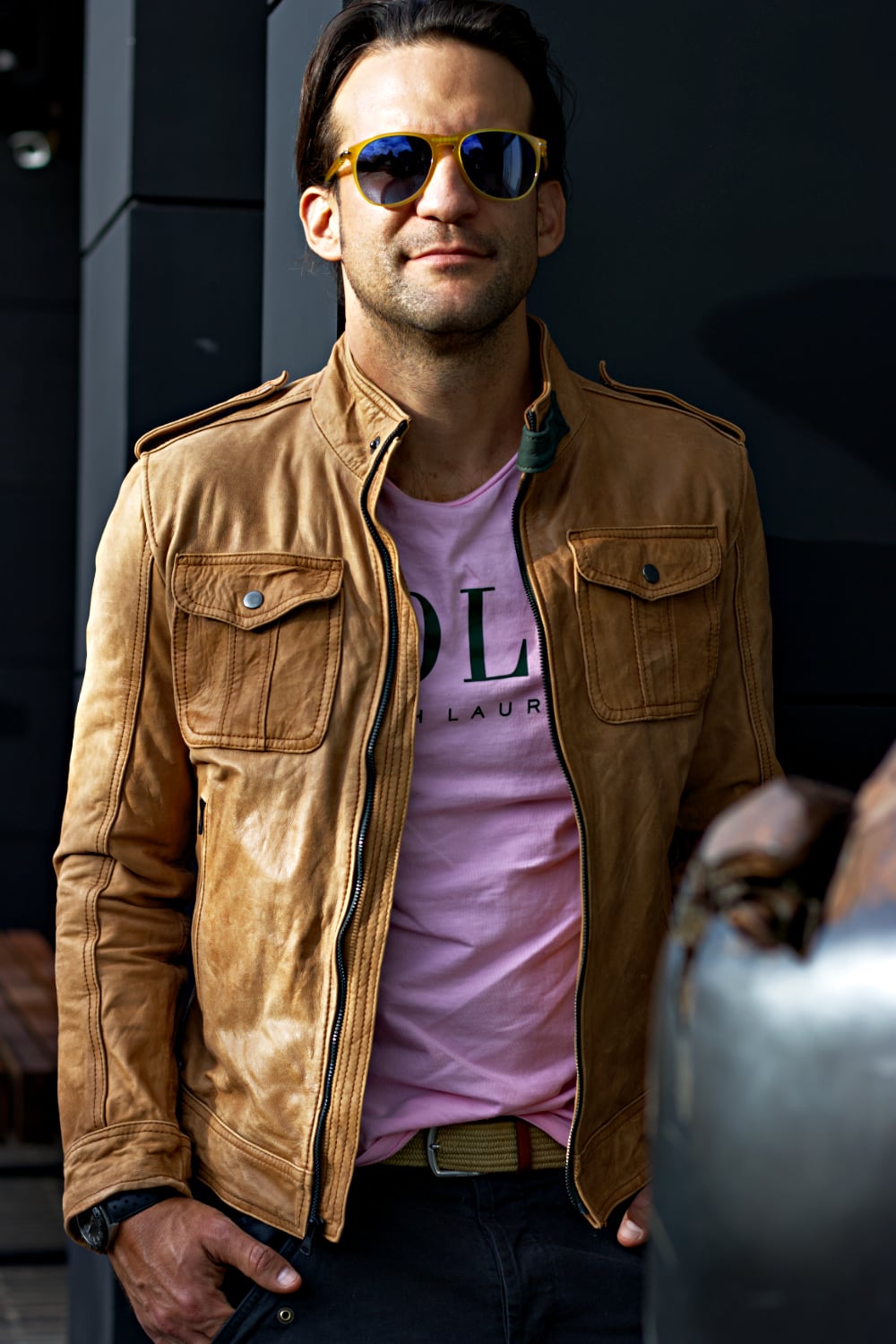 LUK  Leather Retro Jacket in Distressed Stone-washed Tan