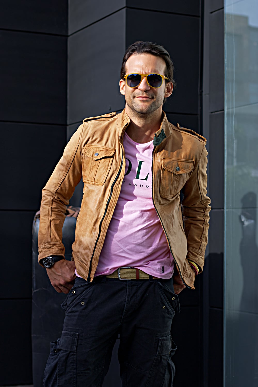 LUK  Leather Retro Jacket in Distressed Stone-washed Tan