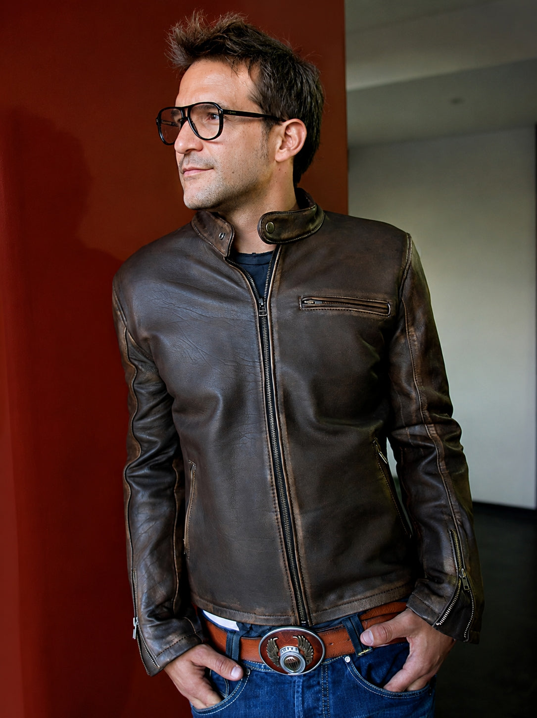R79 Leather Jacket Distressed Brown Vintage Fit - Motorcycle Cafe Racer