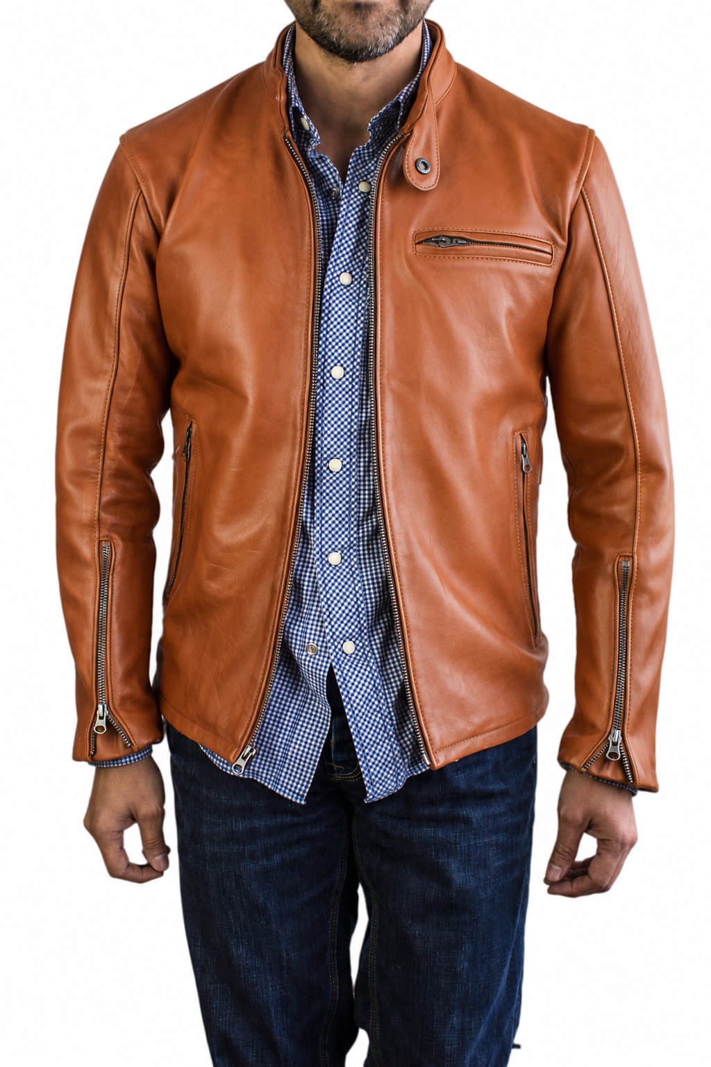 R79 Leather Jacket Luxury Cafe Racer Amber Brown Vintage Fit