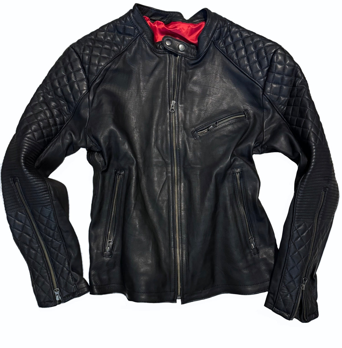 R79 QS Leather Jacket in Black Calfskin - Quilted, Cafe Racer Style