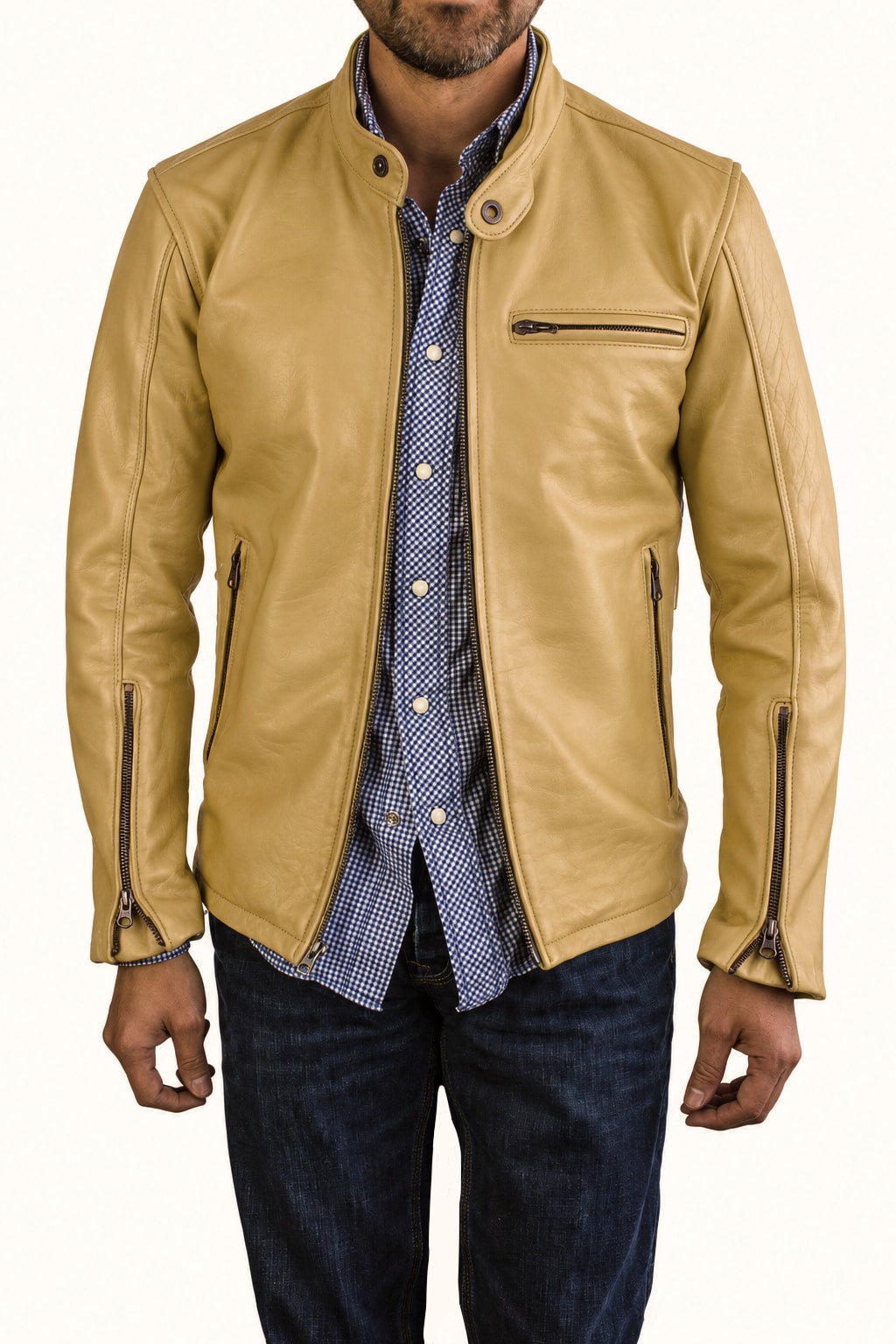 R79 Leather Jacket Luxury Cafe Racer Butter Yellow Vintage Fit