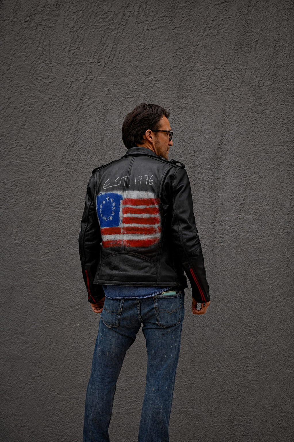Rebel RD Classic Biker Leather Jacket Leather - Buffalo - Red & Black