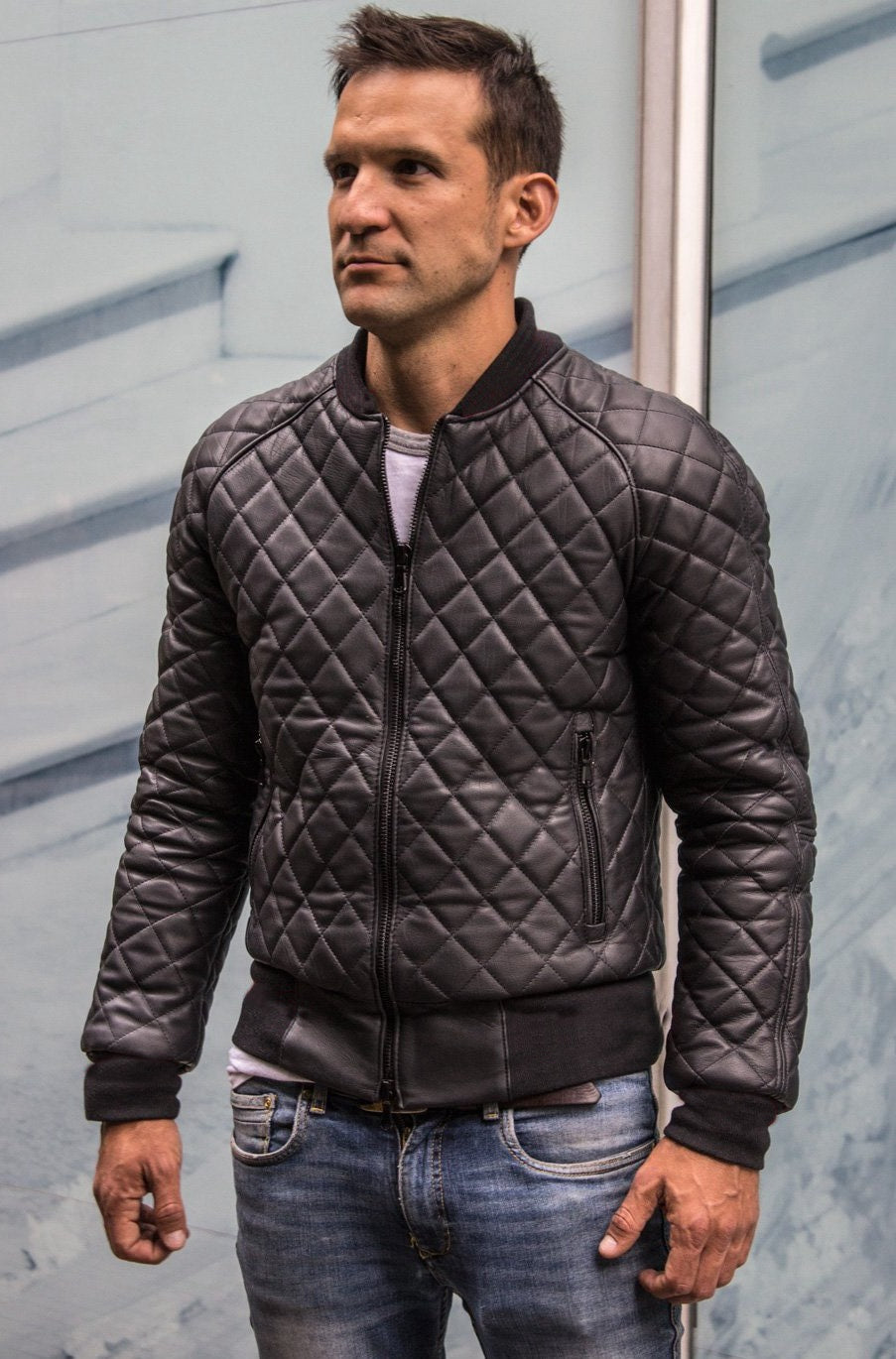 LUXUS HYBRID 1 Bomber Quilted Jacket  Leather Black