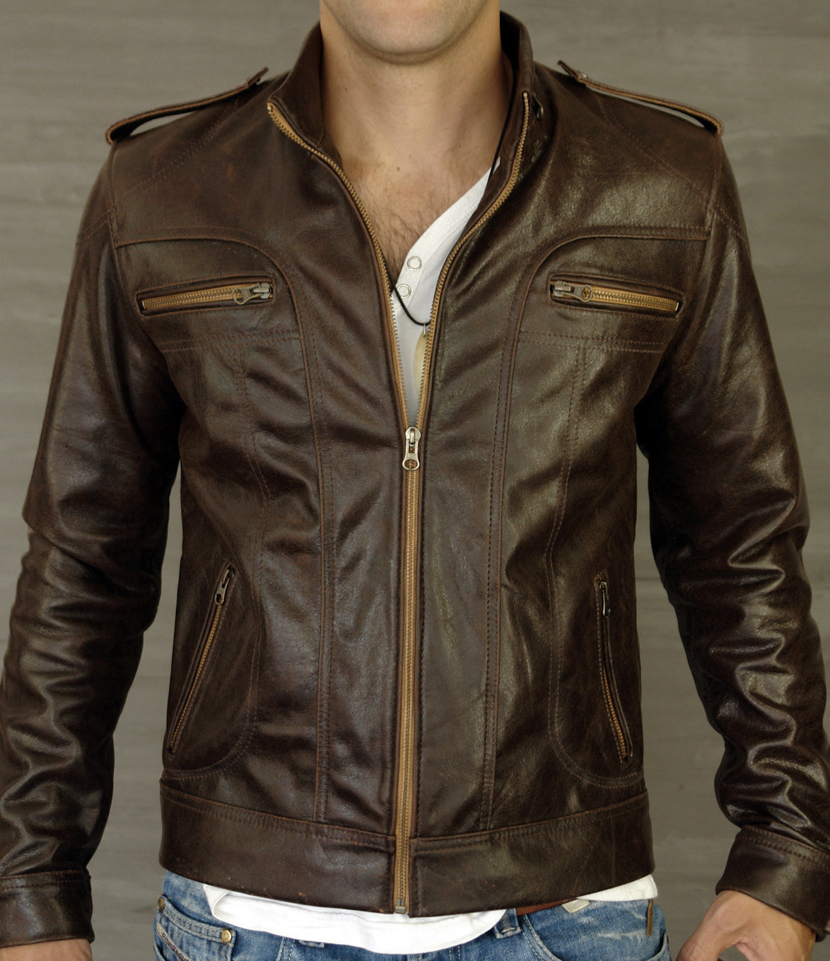 2018 Leather Jacket Distressed Brown - PDCollection Leatherwear - Online Shop