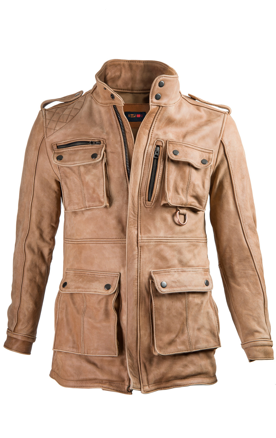 FIELD FR Leather Jacket Rugged Napa Washed Stone / Contrasted- Mid-Length - PDCollection Leatherwear - Online Shop