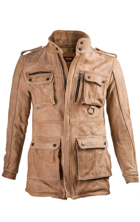 FIELD FR Leather Jacket Rugged Napa Washed Stone / Contrasted  - Mid-Length - PDCollection Leatherwear - Online Shop