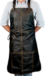 MIKE BBQ Leather Apron Grilling Distressed Black - Personalized Embroidery - Customizable - PDCollection Leatherwear - Online Shop