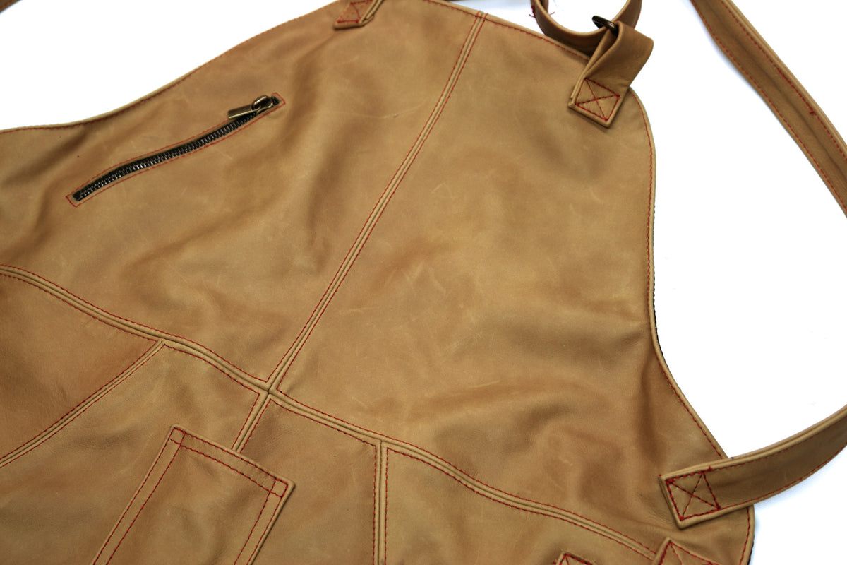 Zip Pocket Premium Leather Grilling Apron BBQ - PDCollection Leatherwear - Online Shop