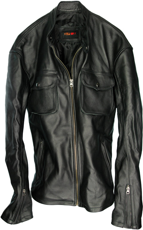 SAFARI Leather Jacket Black  - Solid Black Cafe Racer Jacket - PDCollection Leatherwear - Online Shop