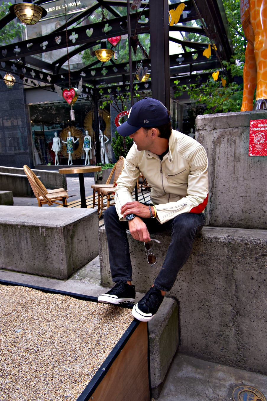 FALLOUT Leather Jacket  - Lightweight Sport Cafe Racer in Ivory & Orange