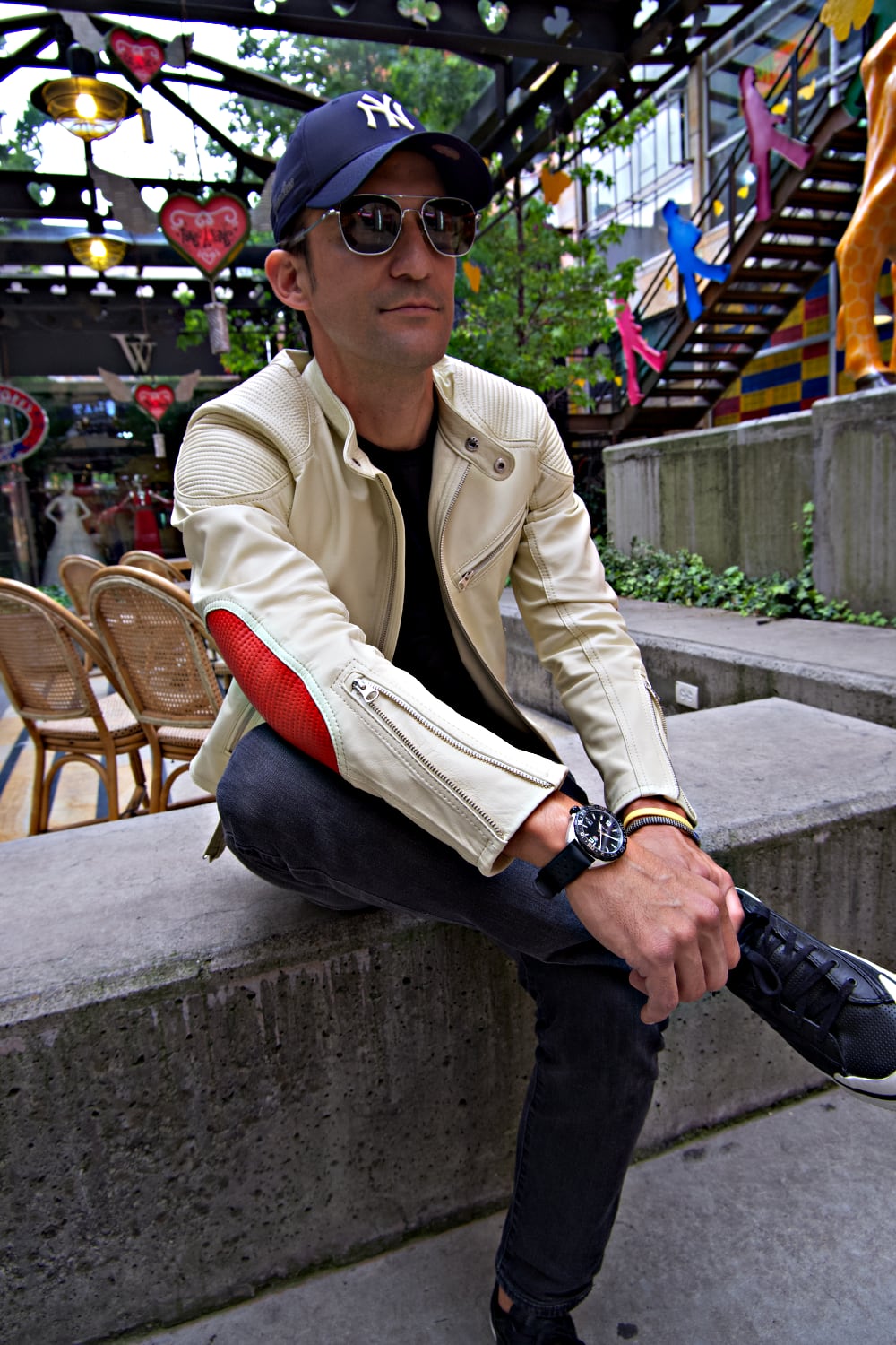 FALLOUT Leather Jacket  - Lightweight Sport Cafe Racer in Ivory & Orange