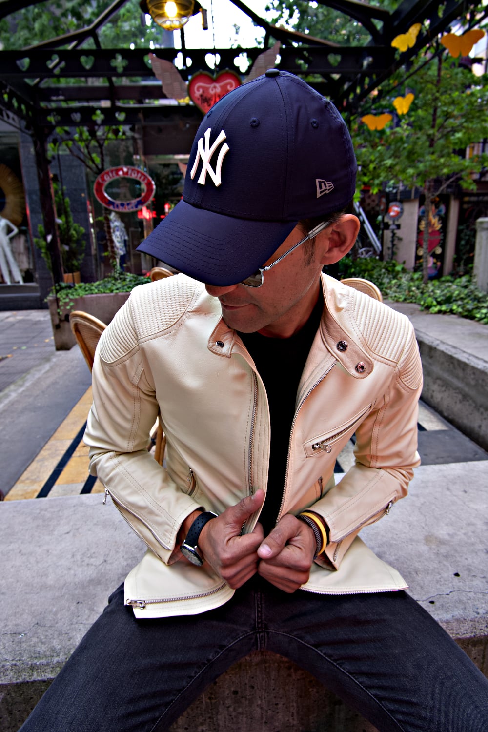FALLOUT Leather Jacket  - Lightweight Sport Cafe Racer in Ivory & Orange