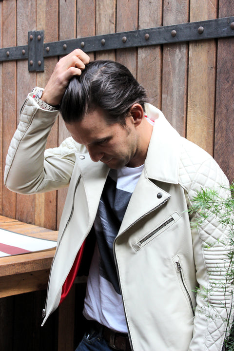 MONACO Leather Jacket  Calf -  Ivory Color Quilted - PDCollection Leatherwear - Online Shop
