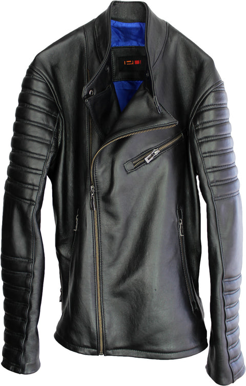 DONOVAN Mens Leather Biker Jacket quilted sleeves in Black - PDCollection Leatherwear - Online Shop