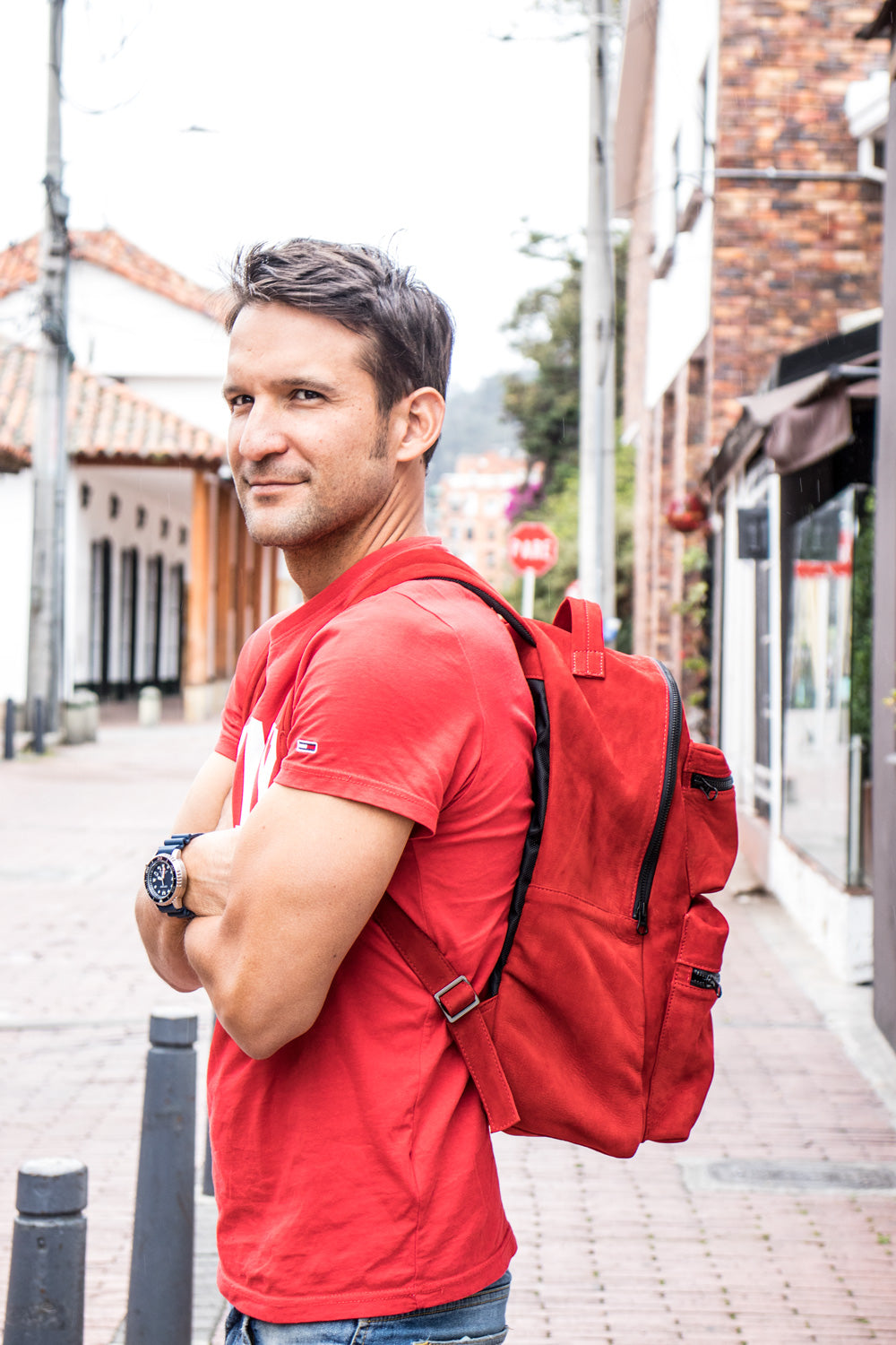 SOUTHMOUNT Suede Leather Bag Backpack in Red