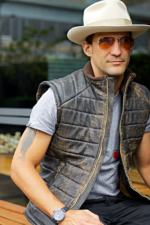 AUSTRAL Leather Vest - Quilted Vintage Brown