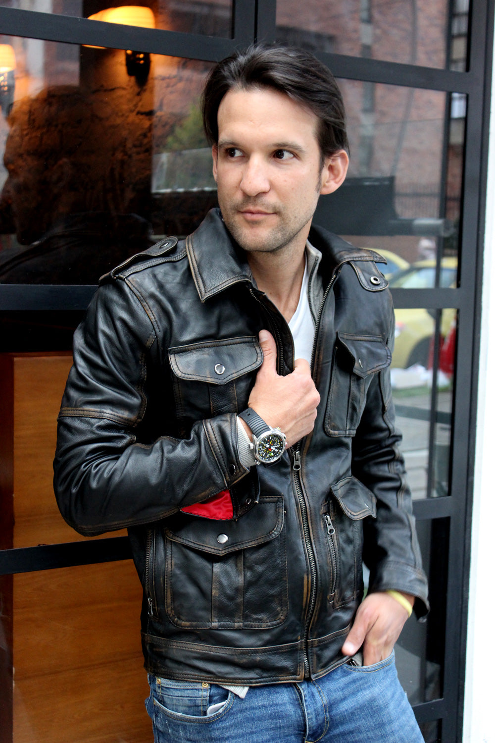 BELLAIR 4 Pocket Leather Jacket in Distressed Black - PDCollection Leatherwear - Online Shop