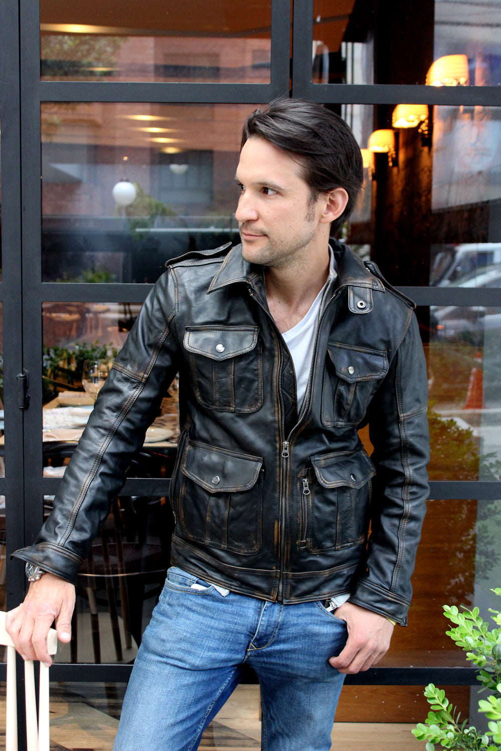 BELLAIR 4 Pocket Leather Jacket in Distressed Black - PDCollection Leatherwear - Online Shop