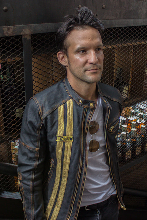 GOLD II Leather Jacket pre-washed distressed black & gold leather stripes - PDCollection Leatherwear - Online Shop