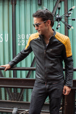 LUCKY LUKE Futuristic Leather Jacket in Black & Yellow Quilted - PDCollection Leatherwear - Online Shop