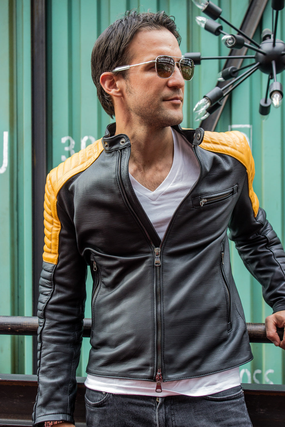 LUCKY LUKE Futuristic Leather Jacket in Black & Yellow Quilted - PDCollection Leatherwear - Online Shop