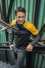 LUCKY LUKE Futuristic Leather Jacket in Black & Yellow Quilted - PDCollection Leatherwear - Online Shop