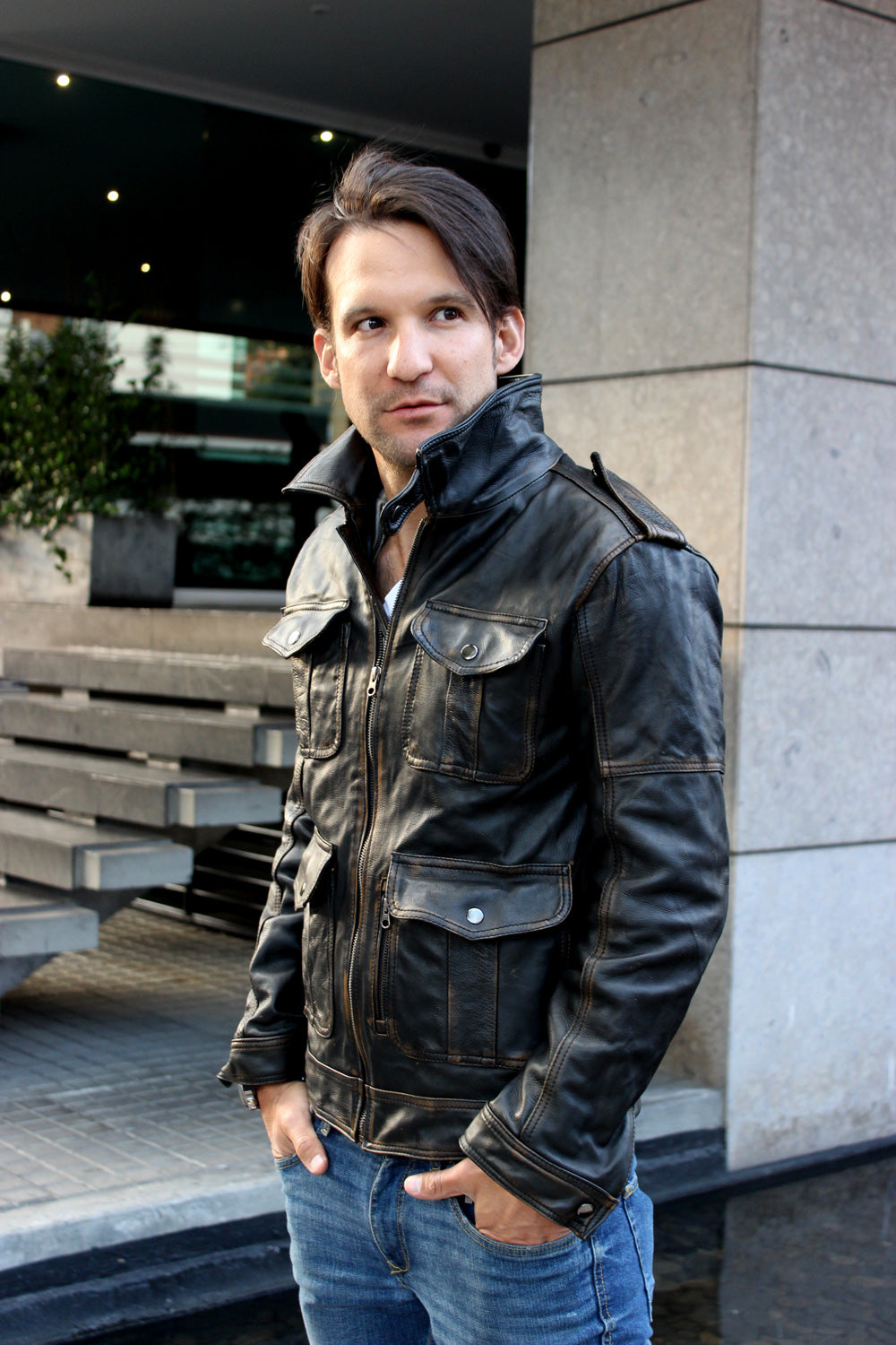 BELLAIR 4 Pocket Leather Jacket in Distressed Black - PDCollection Leatherwear - Online Shop