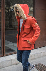 FIELD FR Leather Jacket in Calfskin - Orange LIMITED ED. - Mid-Length