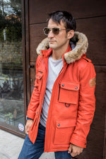 FIELD FR Leather Jacket in Calfskin - Orange LIMITED ED. - Mid-Length