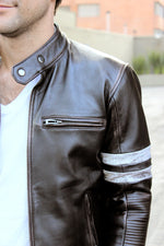 MUSTANG '18 Leather Jacket Distressed Brown - Cafe Racer Stripes - PDCollection Leatherwear - Online Shop