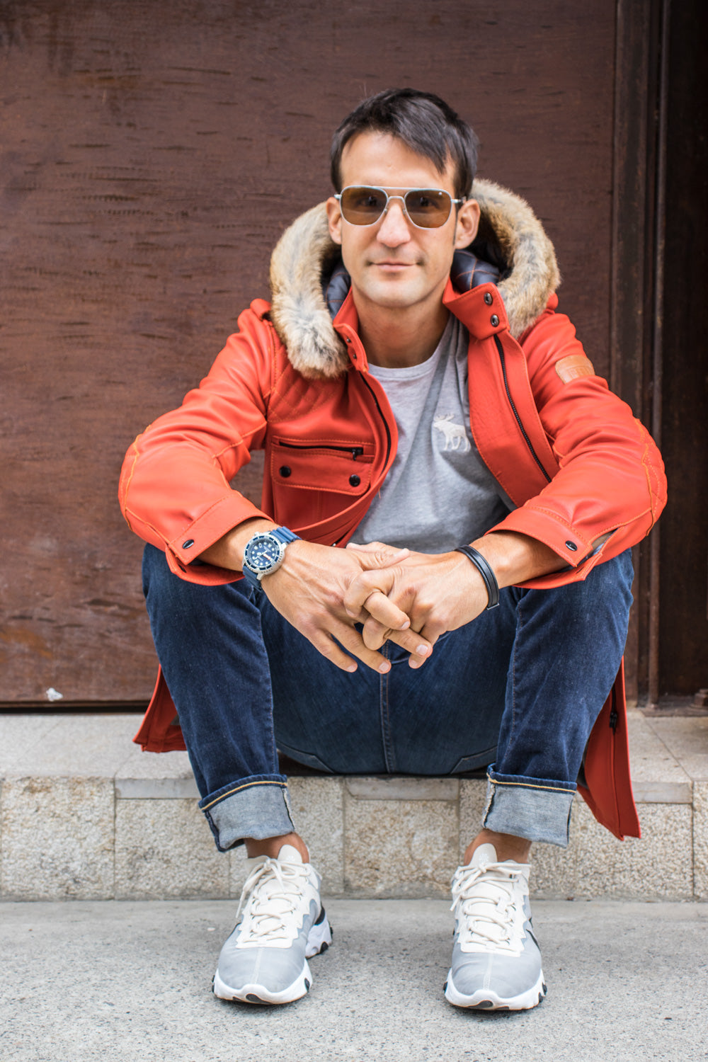 FIELD FR Leather Jacket in Calfskin - Orange LIMITED ED. - Mid-Length