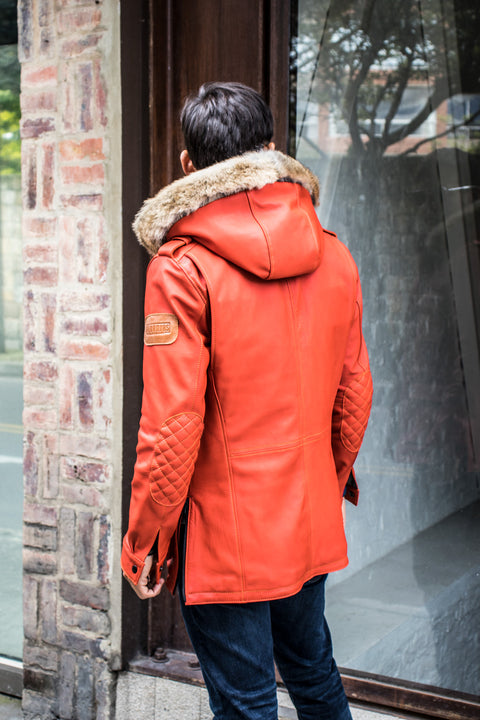 FIELD FR Leather Jacket in Calfskin - Orange LIMITED ED. - Mid-Length