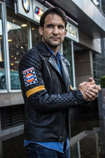 REBEL CAFE Leather Jacket BLACK Quilted GOLD stripes & Gulf Ed. - PDCollection Leatherwear - Online Shop