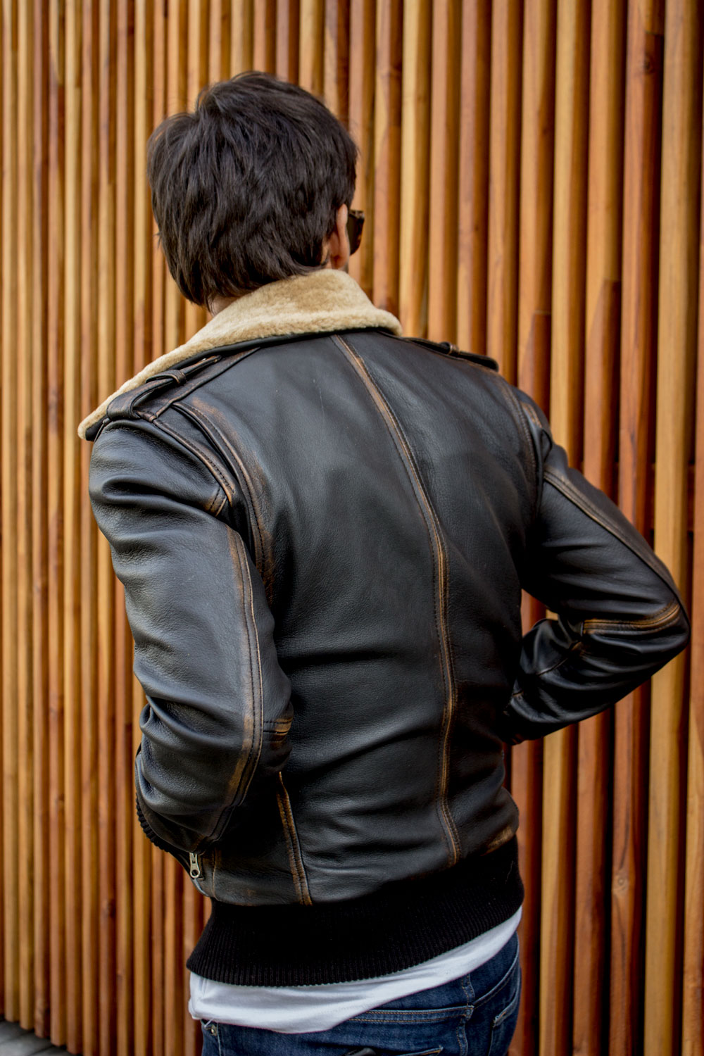 TOPD Pilot Leather Jacket Shearling Collar Distressed Brown - PDCollection Leatherwear - Online Shop